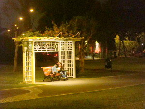 A couple in the fountain park