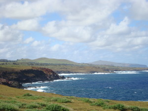Coastline Easter Island statues Chile