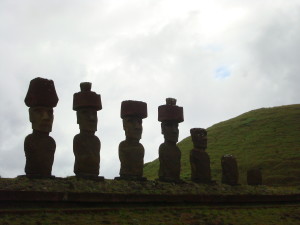 Moai of Easter Island statues at the Anakena