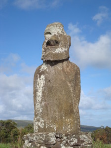 Maoi of Easter Island statues left alone in a field with no visitors