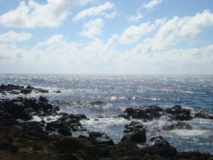 A sunny day on Easter Island before flying from Easter Island to Lima