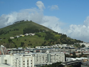 Looking out at the neighborhood around the hotel