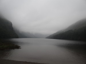 The fog and rains on the lake at Glendalough