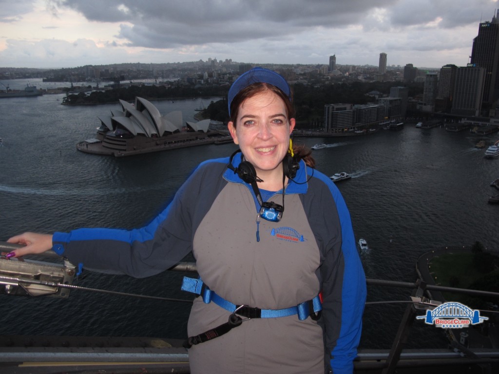 Top of Bridge Climb view of Sydney Opera House and harbour