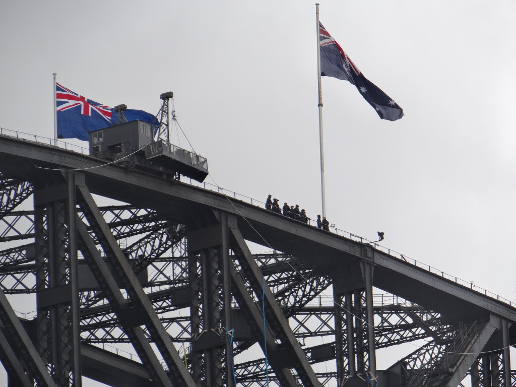 Sydney Harbour Bridge Climb - at the top with the flags