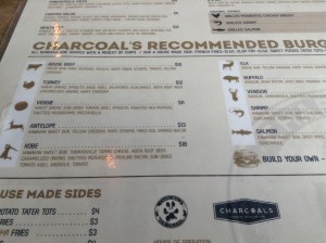 Charcoal's Burger Menu