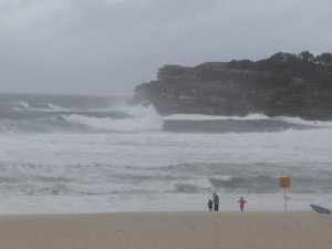 Bondi Beach in the rain in Sydney