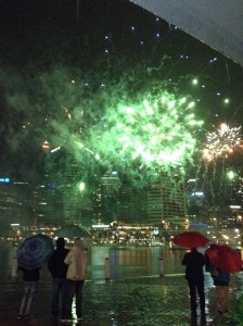 Sydney fireworks in the rain in Sydney