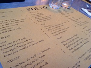 Placemat menu Polpo Covent Garden