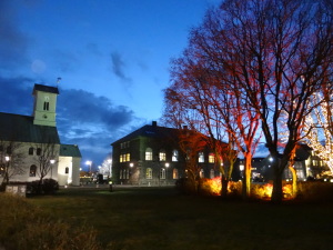 Sunset Night View of Reykjavik City Center Weekend in Iceland