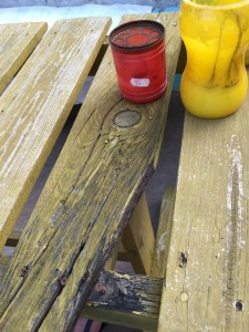 Split wood table rusty nails