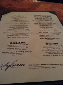 Sylvain Menu New Orleans