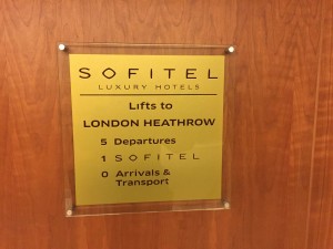 Sofitel Heathrow Hotel lift signage at T5