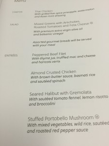 American Airlines Philadelphia to Manchester UK A330 business class menu