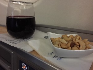AA business class A330 Philadelphia to Manchester UK wine nuts