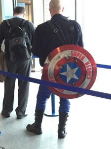Airport passenger superhero Manchester