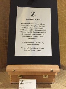 Z Hotel Soho Breakfast Menu