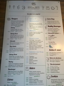 Hamler's Burgery Menu in Paris