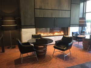 The Logan Hotel lobby bar fireplace seating
