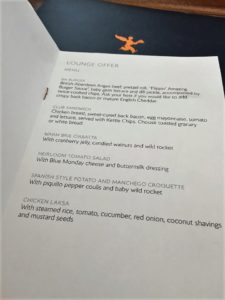 BA Concorde Room Lounge Menu