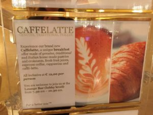 Westin Milan CaffeLatte breakfast