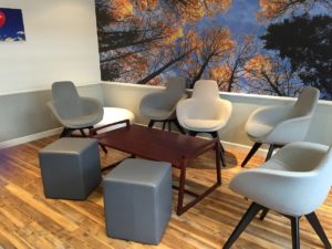 Virgin First Class Lounge Edinburgh leather seating