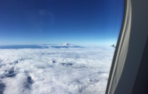 View of Mt. Rainier from the airplane