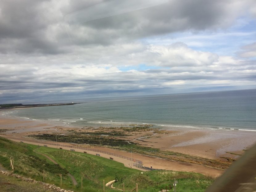 Coastal Beach view UK train Edinburgh to London