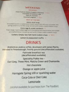 Virgin East Coast First Class Weekend Menu Train Edinburgh to London