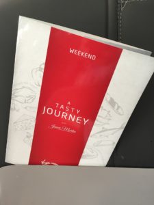 Virgin East Coast First Class Menu train Edinburgh to Lonndon