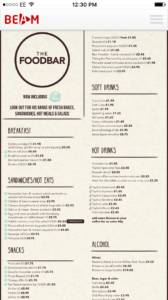 Foodbar Menu train Edinburgh to London