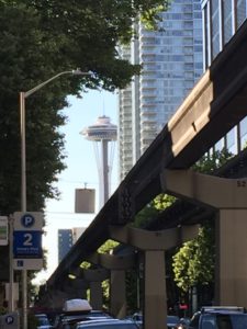 Seattle Monorail and Space Needle near Palace Kitchen