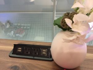PHL Centurion lounge charging outlets