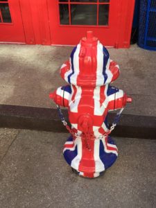 UK Flag fire hydrant LINQ Promenade Fish & Chips
