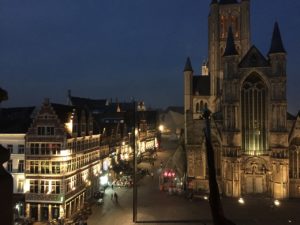 Ghent Night View of St. Bavo's Cathedral from 1898 The Post Hotel