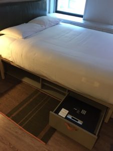 Under bed storage and safe Moxy NYC Review