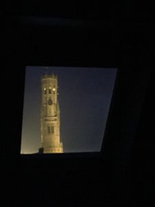 Bruges Belfry nighttime view from Hotel De Tuilerieen