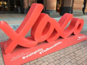 Philly XOXO sign outside The Bourse Food Hall Philly