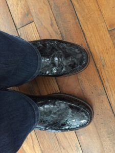 Review Waldlaufer Liberty Loafer Black Multi Croc with Jeans Winter Travel Shoe