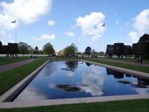 Reflecting pool at American Cemetery Normandy Private Tour