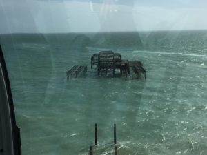 View of the charred pier from the i360