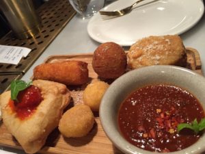 Fried appetizer sampler of Italian foods at O ver Italian restaurant in London