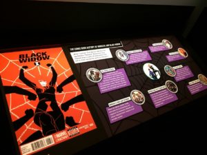 Marvel Black Widow and Hawkeye history board at Marvel Universe of Superheroes