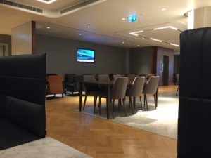 Qantas lounge LHR group meeting table