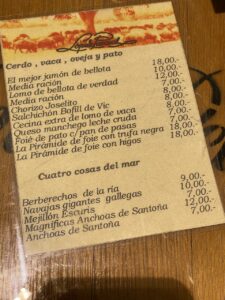 Madrid Lunch Snack Menu Ham