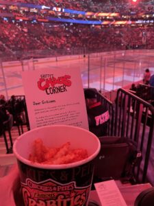 Pre-game dim view of ice hockey rink with famous philly crinkle cut french fries