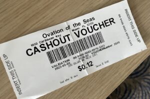 View of casino cashout voucher for twelve cents a losing night