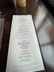 Lunch menu view at Chops Grille on Royal Caribbean