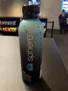 Teal aluminum water bottle souvenir with sphere wording and logo