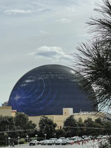 Daytime view of a cloud above the Sphere Las Vegas